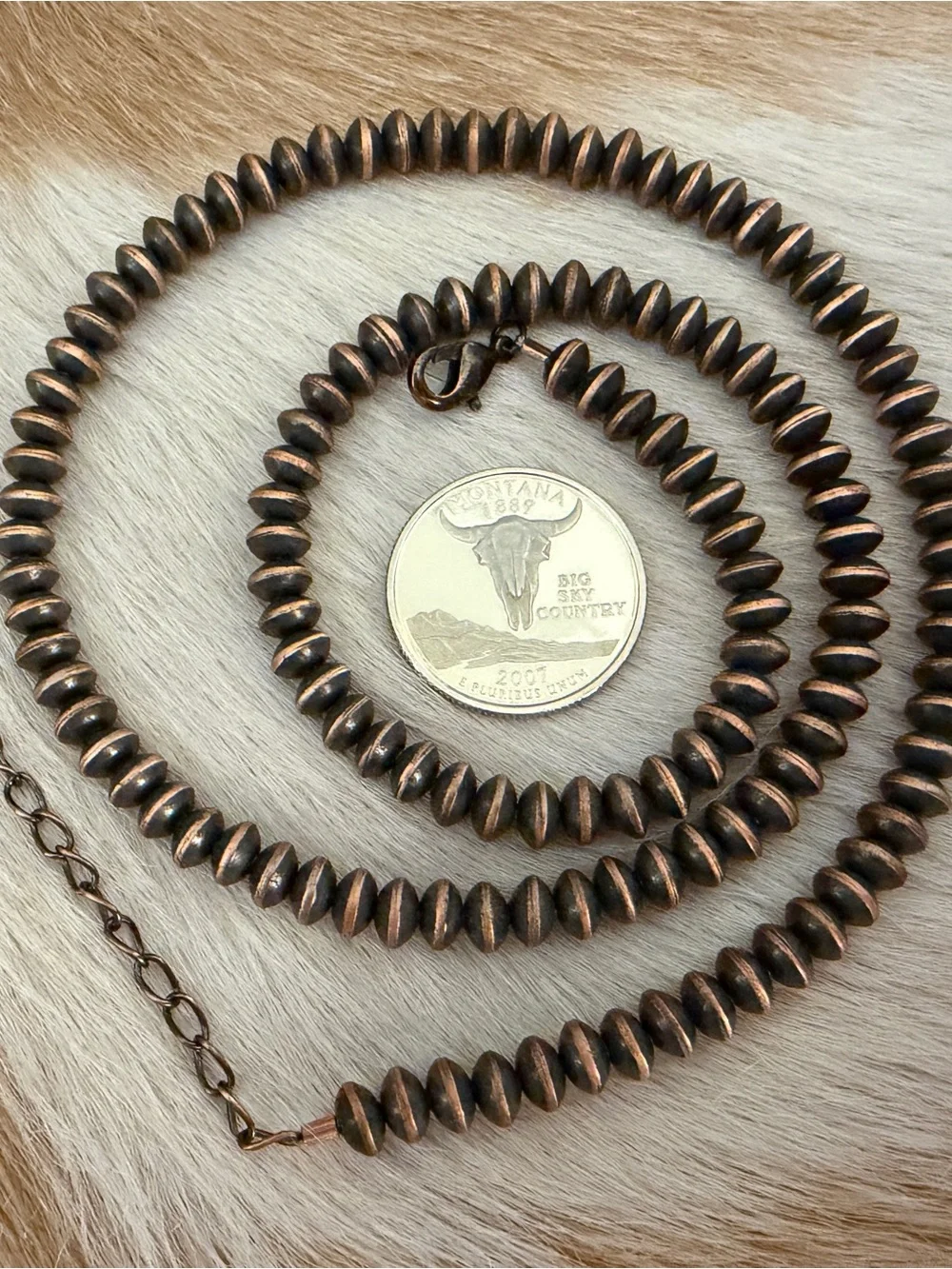 ❤️ 6mm Oxidized Copper Saucer Navajo Style Southwestern 32.5G Necklace 20+2”L